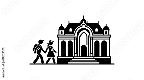 Tourists Walking Towards Ornamental Building