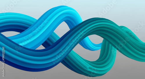 Abstract Blue and Teal Swirling Fluid Shapes Intertwined.