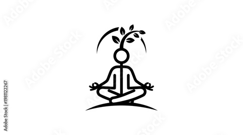 Meditating Human Figure with Plant Symbol