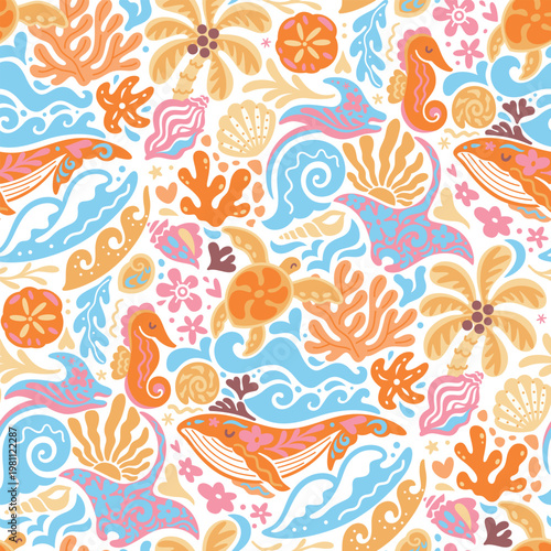 Warm Tides & Coral Stories, seamless pattern