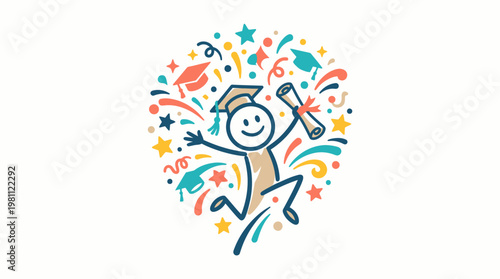Joyful Stick Figure Celebrating Graduation