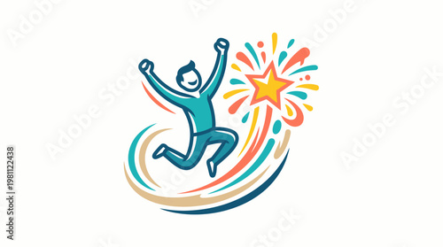 Joyful Person Celebrating Success with Starburst