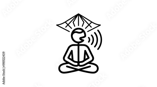Meditating Figure with Sound Waves and Geometric Design