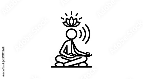 Meditating Person with Lotus Flower and Energy Waves