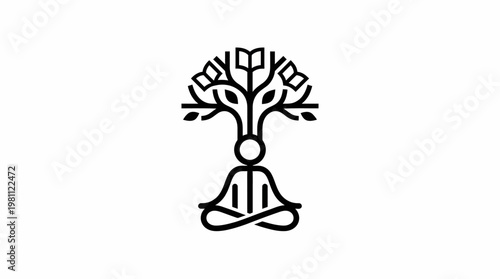 Meditating Figure with Tree-Shaped Books Head