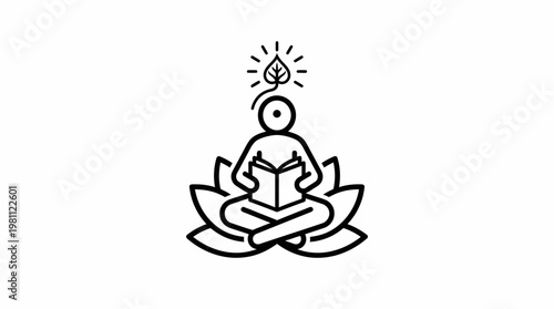 Meditating Figure with Illuminated Mind Reading a Book