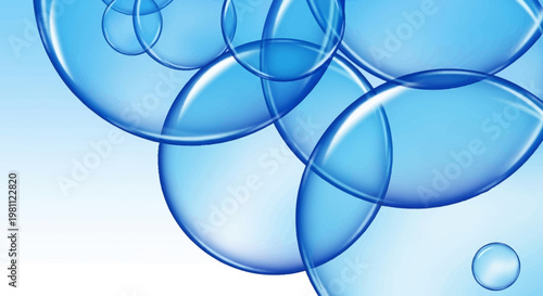 Abstract Blue Bubbles Floating in Water.