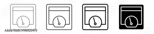 Set of meter and gauge icons in various styles, including outline and solid glyph versions, perfect for dashboard indicators, measurement displays, and user interface designs.