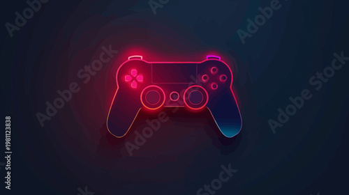 Neon illuminated game controller against dark backdrop gaming concept design