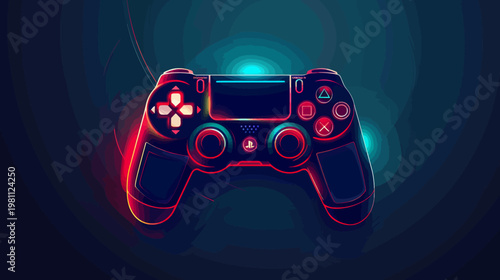 Neon illuminated game controller design against dark background