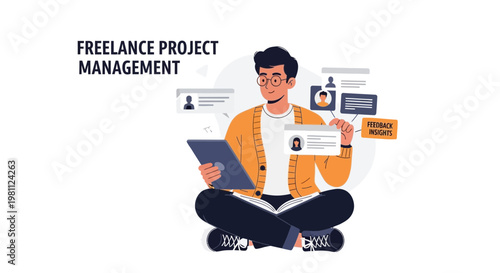 Freelance Project Management: Man with Tablet and Feedback Insights