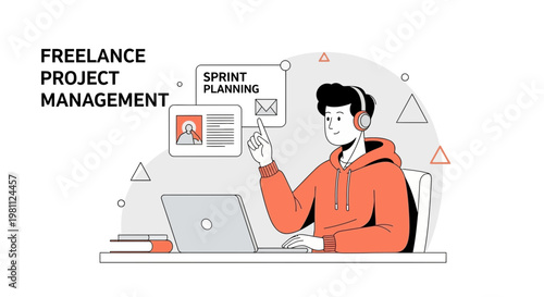 Freelance Project Management: Sprint Planning with Laptop and Headphones
