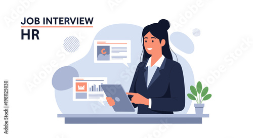 HR Manager Conducting Job Interview Using Tablet, Modern Office Setting