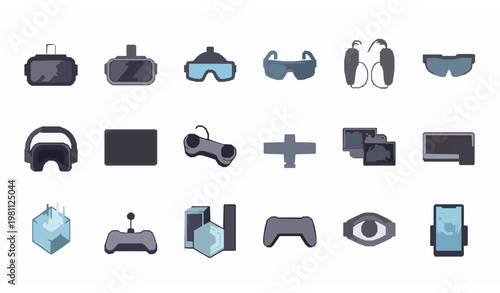 VR AR virtual reality technology icon grid set flat vector futuristic device illustration pack