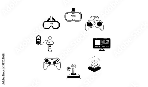 VR headset and augmented reality technology icon set flat vector illustration futuristic UI symbols