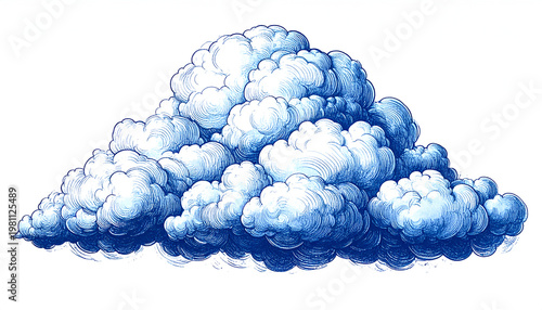 A detailed, vintage-style illustration depicts a large, billowing cumulus cloud.