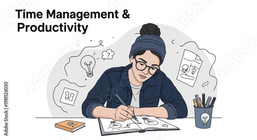 Young person focused on time management and productivity, planning ideas