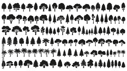Collection of various trees in vector 2D CAD illustrations for design