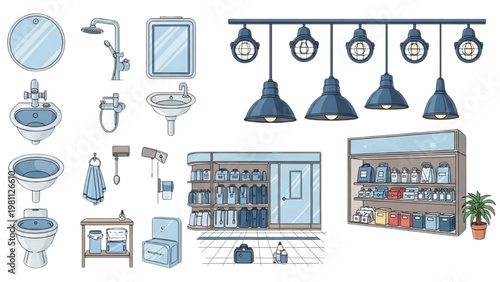 Vector 2D CAD bathroom interior design with fixtures and appliances