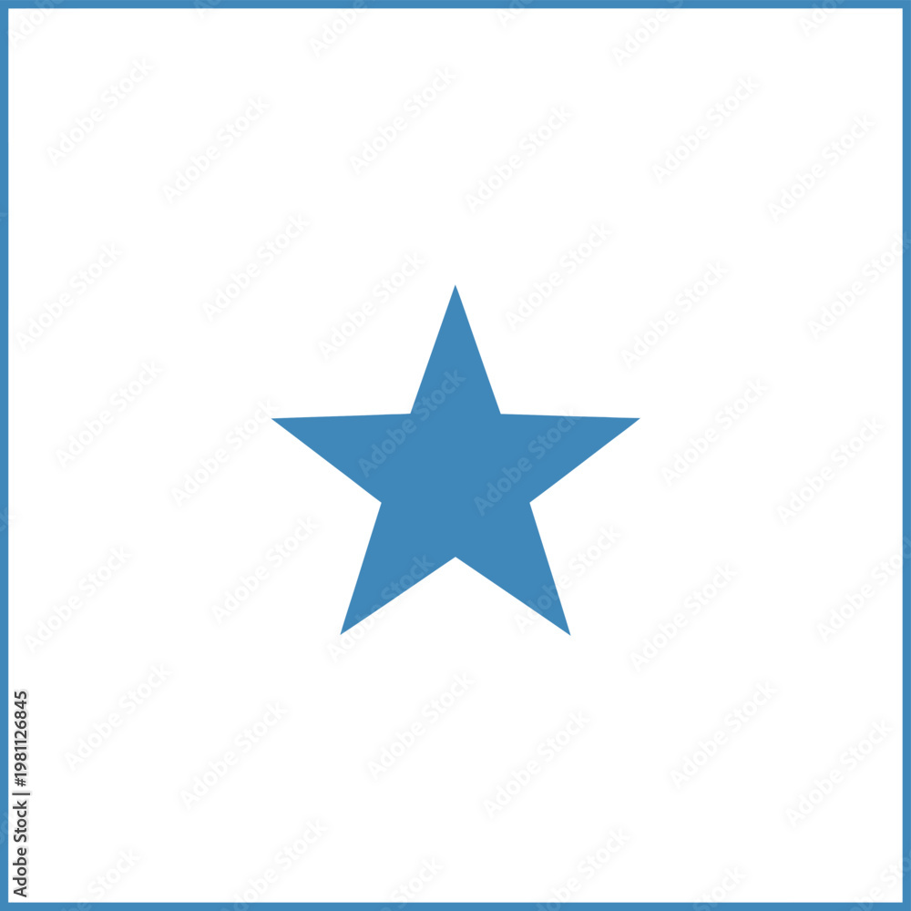 Obraz premium Minimalist blue star vector icon, simple five-pointed star shape on white background, geometric celestial symbol for rating and interface design