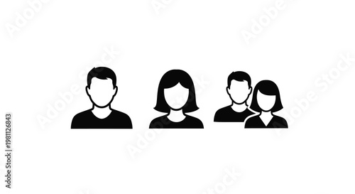 Four anonymous people depicted in a simple black silhouette