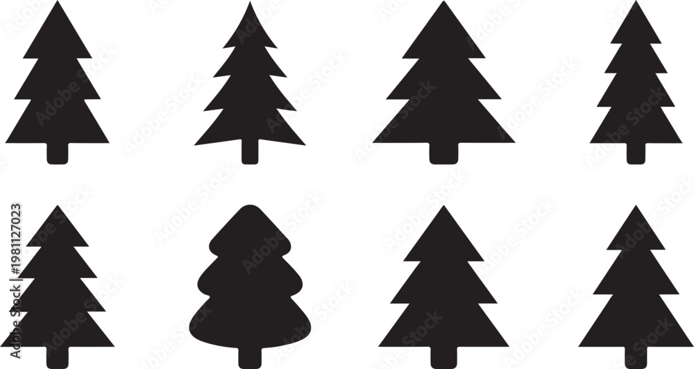 Fototapeta premium Minimal Christmas tree icon collection. Clean holiday silhouettes isolated on white