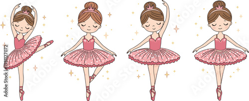 Ballet Dancer Illustrations in Pink Tutus with Sparkles for Dance, Performance, and Kids Designs