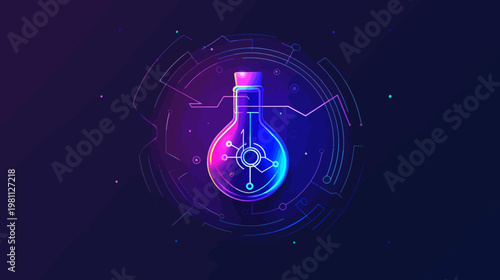 Abstract illustration of a laboratory flask with digital circuit design