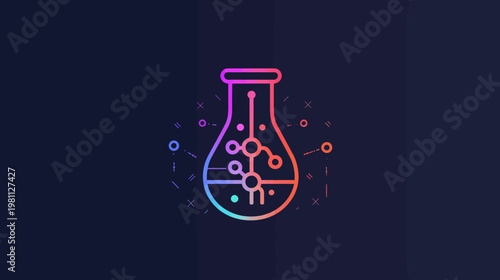 Abstract illustration of a laboratory flask with digital circuit elements