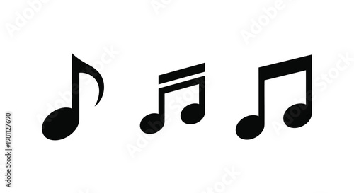 Three musical notes arranged horizontally a stark black silhouette