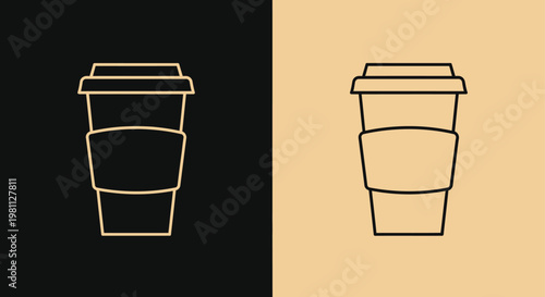Two coffee cups one dark and one light in outline silhouette