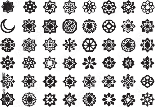 Diverse set of elegant geometric shape icons and modern vector design elements. Perfect for minimalist logos, intricate patterns, and decorative graphic artwork