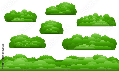 Green Bushes And Isolated White Background