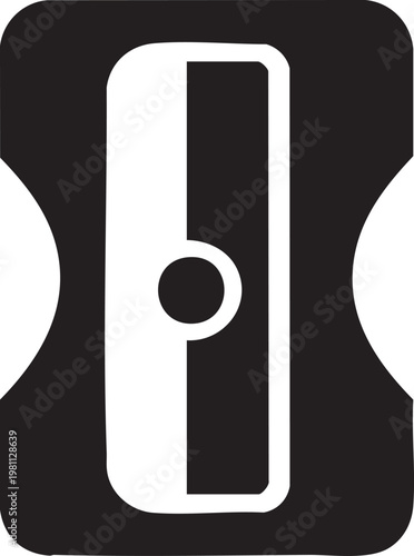 Stationary pencil sharpener top view for school logo office supply icon minimalist design art, isolated on white background