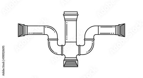 Detailed plumbing diagram of a sink trap black outline silhouette
