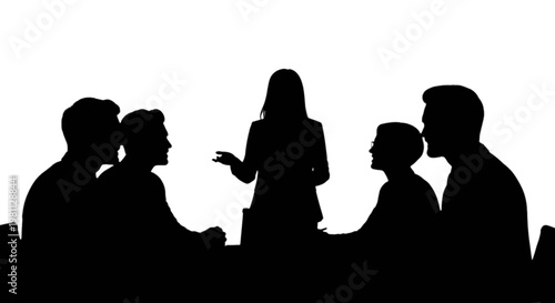 A group of people sitting around a table isolated on transparent background, Vector
