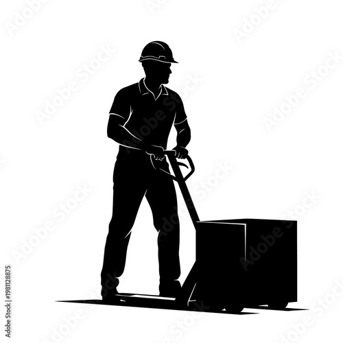 Industrial worker, laborer, man, silhouette, forklift, warehouse, industry isolated on White Background vector eps silhouette