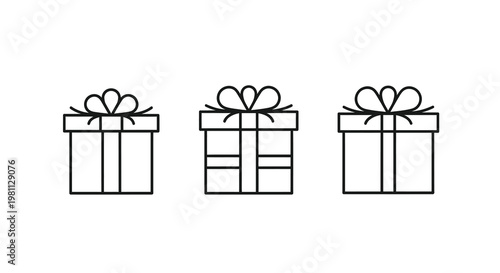 Three outlined gift boxes with bows a simple graphic silhouette
