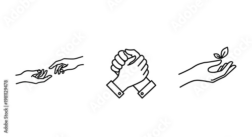Hands connecting and nurturing growth a minimalist line art silhouette