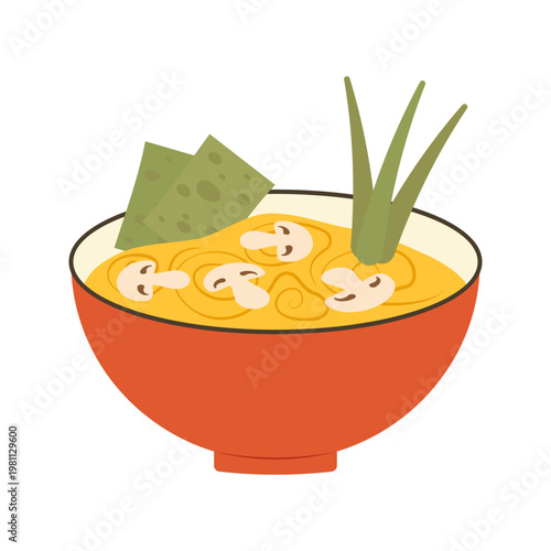 Colorful Asian Food Bowl Illustration with Noodles Rice and Soup