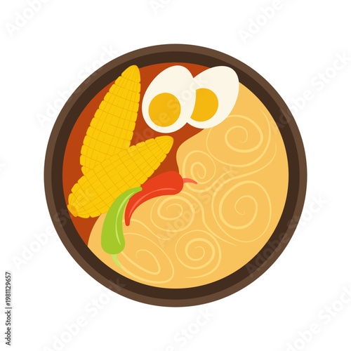 Colorful Asian Food Bowl Illustration with Noodles Rice and Soup