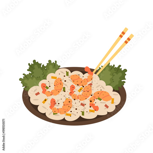 Colorful Asian Food Bowl Illustration with Noodles Rice and Soup