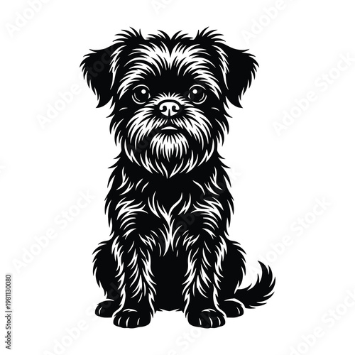 Brussels Griffon Dog Portrait Black and White Stencil Isolated on a Clean White Background Design