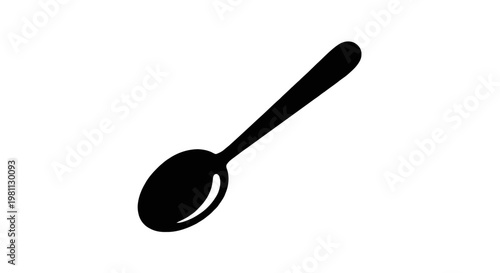 Simple black silhouette of a spoon with a long handle isolated on transparent background, Vector