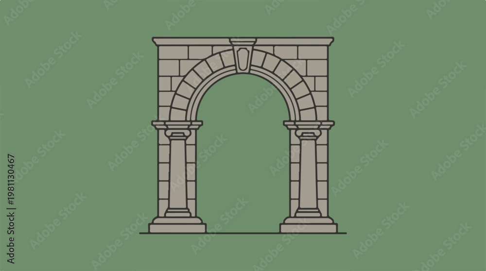 Fototapeta premium Architectural Illustration of a Stone Archway with Detailed Design.
