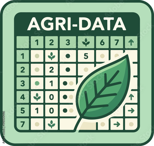 Agricultural data visualization with leaf, grid, and numerical information for analysis and insights.