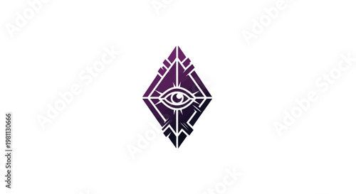 A purple and black logo with an eye.