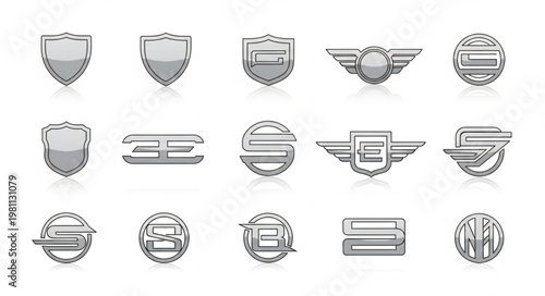 Collection of Silver Emblems and Badges Icons.