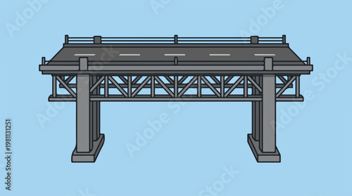 Detailed illustration of a sturdy concrete bridge over a waterway.