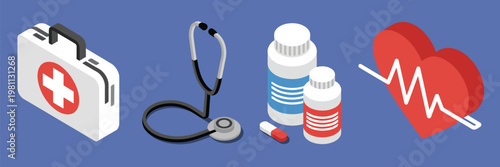Medical drug and medicine vector set, hospital treatment illustrations featuring pills, capsules, syringes, bottles, and healthcare symbols, ideal for medical, pharmacy, and clinical design projects.